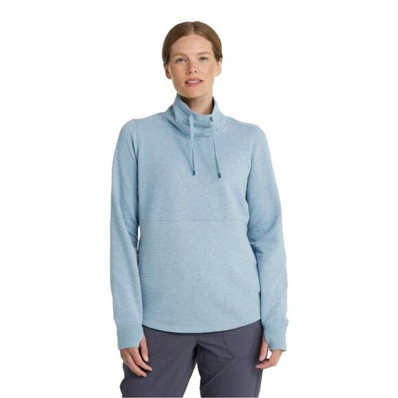 L.L. Bean Women's S Cozy Mixed-Knit Pullover Sweatshirt Blue Kang Pkt Thumb Cuff - Picture 13 of 13
